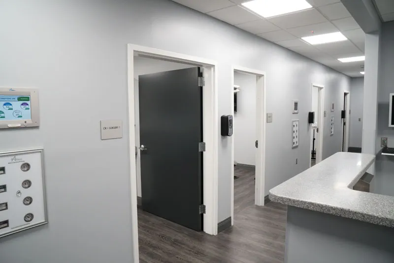 Hallway to treatment rooms at Alabama Surgical Arts