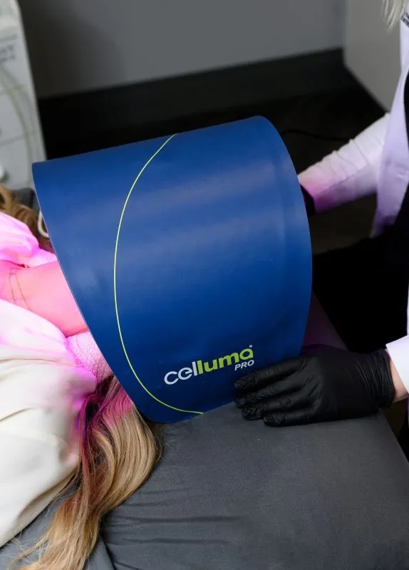 Woman receiving a Celluma LED Facial