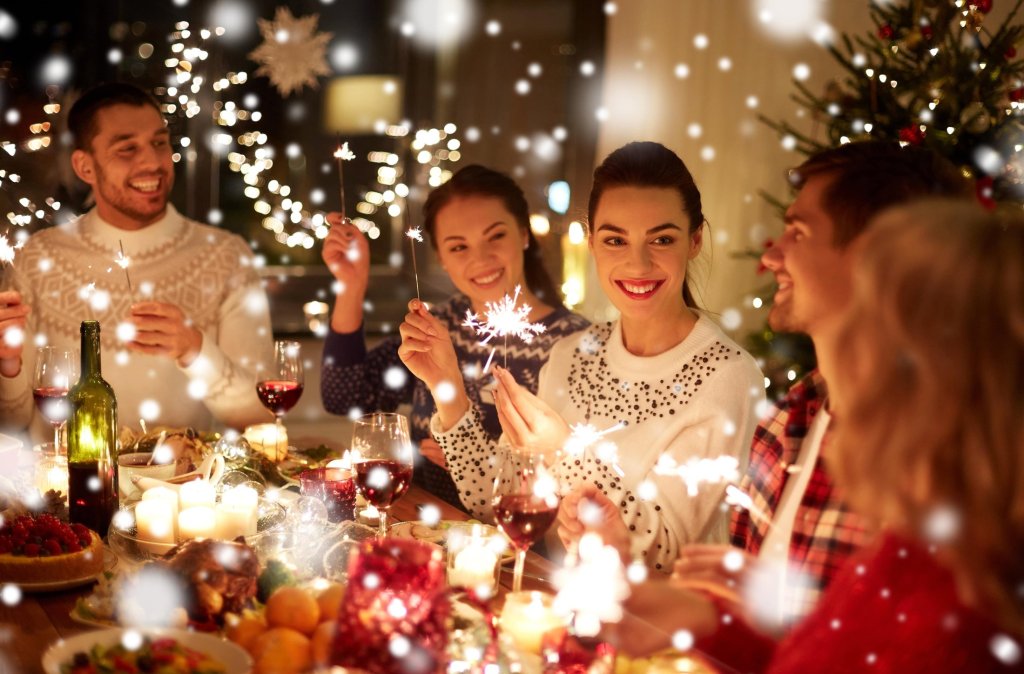 winter holidays people concept happy friends